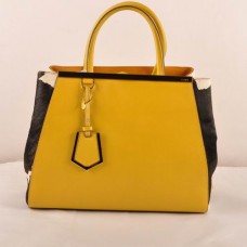 Fendi 2jours žlutá křížená žilkovaná kožená kabelka s černobílou koňskou žíní střední velikosti