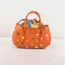 Fendi B Fab Studded Orange Ferrari Leather With Multicolor Jewelry Medium Top Handle Bag