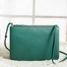 Velká crossbody kabelka Celine Trio ze zelené telecí kůže