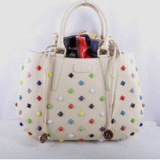 Fendi B Fab bílá kožená kabelka s vícebarevnými drahokamy a velkou rukojetí nahoře Fendi B Fab bílá kožená kabelka s vícebarevnými drahokamy a velkou rukojetí nahoře