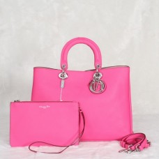 Kabelka Dior Diorissimo Jumbo z růžové importované kůže liči (stříbrné kování) 602