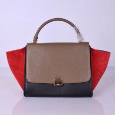 Velká semišová kabelka Celine Trapeze v khaki barvě, černá a červená Velká semišová kabelka Celine Trapeze v khaki barvě, černá a červená