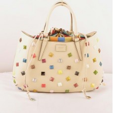 Velká kabelka Fendi B Fab Studded béžová Ferrari s vícebarevnými drahokamy a horní rukojetí