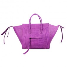 Celine Fialové kožené kabelky Boston Croco Celine Fialové kožené kabelky Boston Croco