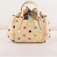 Fendi B Fab Studded béžová Ferrari kožená kabelka s vícebarevnými drahokamy a horním uchem