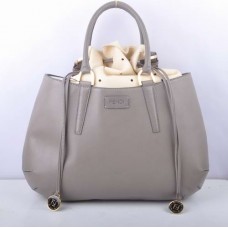 Velká kožená kabelka Fendi B Fab s horním uchem a šedou barvou Deerskin
