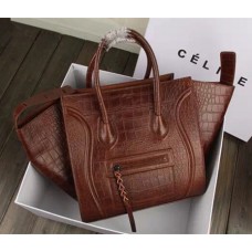 Celine Coffee Bostonská kožená kabelka z krokodílí kůže Celine Coffee Bostonská kožená kabelka z krokodílí kůže