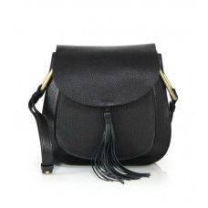 Chloe Hudson Střední kožená crossbody kabelka s třásněmi, černá