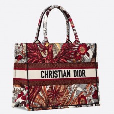 Malá plátěná taška Dior Book Tote z červeného fénixe