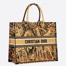 Plátěná taška Dior Book Tote z žlutého plátna s vyšívanými zvířaty