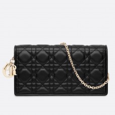 Kabelka Dior Lady Dior s řetízkem z černé jehněčí kůže