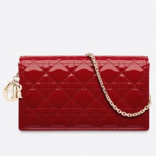 Kabelka Dior Lady Dior s řetízkem z červené lakované telecí kůže