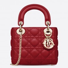 Mini kabelka Dior Lady Dior s řetízkem z červené jehněčí kůže