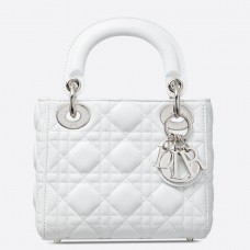 Mini kabelka Dior Lady Dior s řetízkem z bílé jehněčí kůže