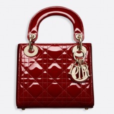 Červená lakovaná mini dámská kabelka Dior s řetízkem