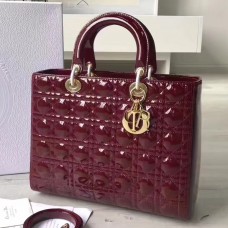 Velká dámská kabelka Dior z bordó lakované kůže