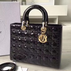 Velká dámská kabelka Dior z černé lakované kůže