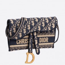 Kabelka Dior Saddle Pochette z modrého šikmého plátna Kabelka Dior Saddle Pochette z modrého šikmého plátna