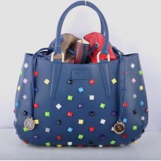 Velká kožená kabelka Fendi B Fab Blue s vícebarevnými drahokamy a horním uchem