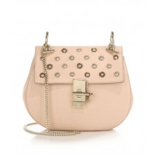 Malá zdobená kožená crossbody kabelka Chloe Drew růžová