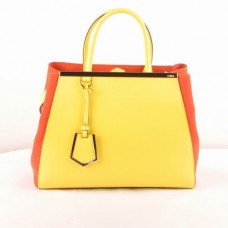 Fendi 2jours citronově žlutá kožená kabelka Ferrari s broskvovou jehněčí kůží střední velikosti